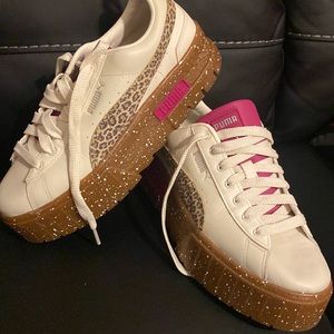 Puma maze wedge sneakers cream and leopard print women 9.5